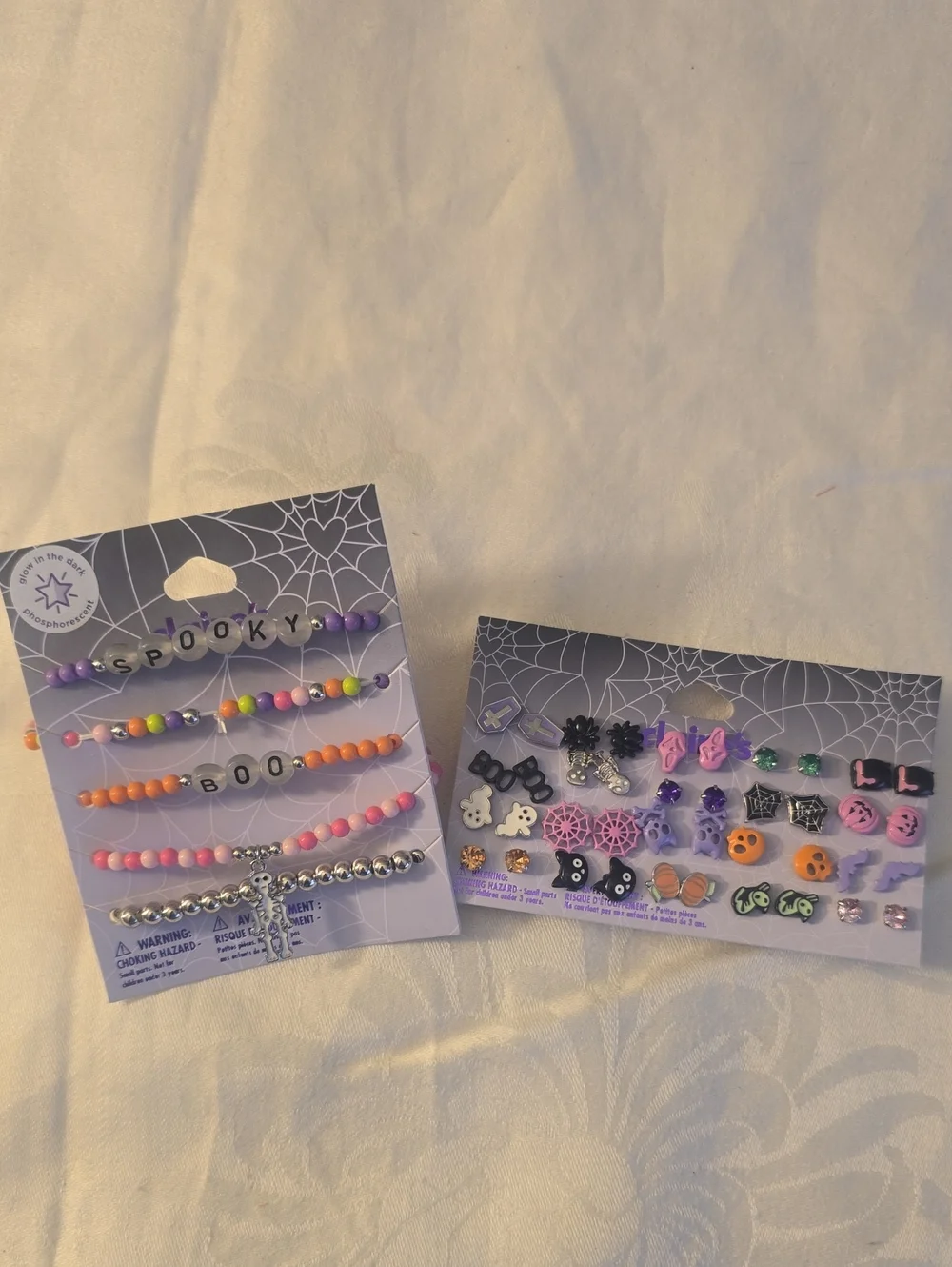 Claire's Halloween Glow In Dark Bracelet Set & 20 Pc Pireced Earrings New